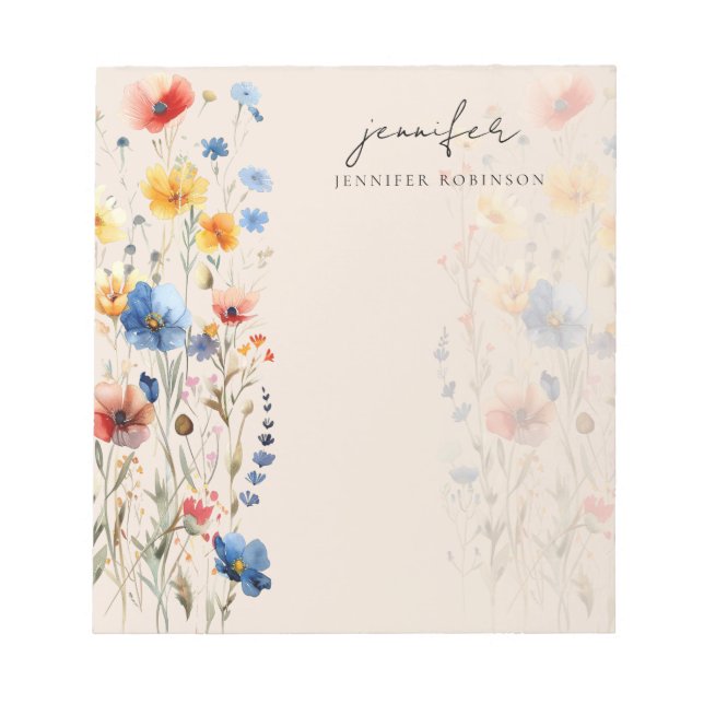 Bloco De Notas Nome de Flores Silvestres Modernas de Primavera e  (Frente)
