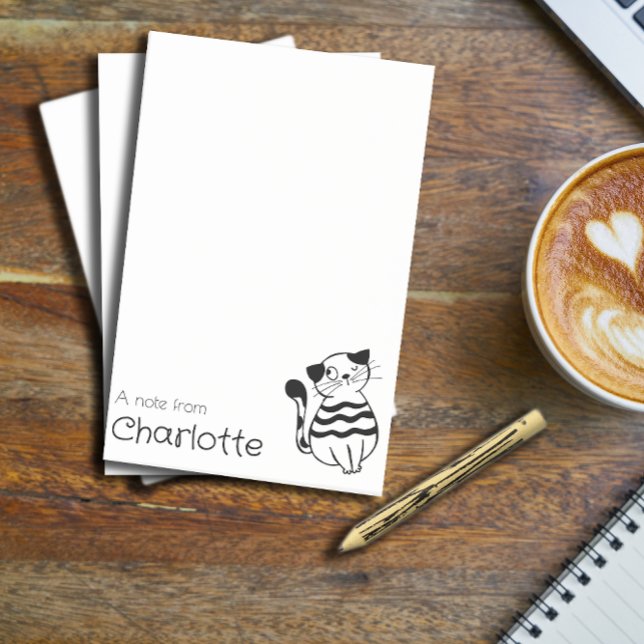 Bloco De Notas Nome de gato branco preto-branco (Criador carregado)