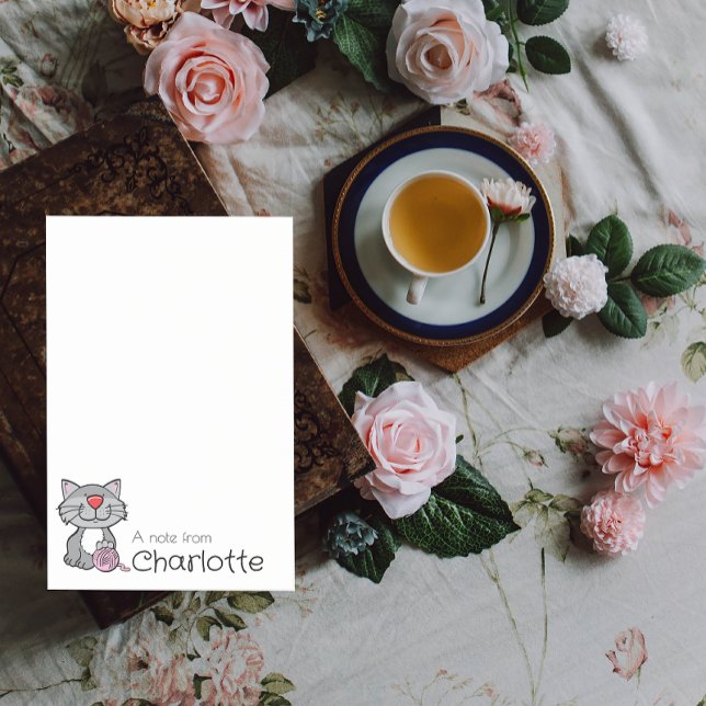 Bloco De Notas Nome de gato de cartoon cinza bonito (Criador carregado)