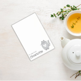 Bloco De Notas Nome de gato de desenho animado cinza fofo