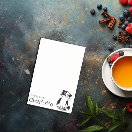 Bloco De Notas Nome de gato de desenho animado preto e branco fof