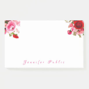 Bloco De Notas Nome de manuscrito Texto Rosas de Aquarela Elegant