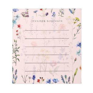 Bloco De Notas Nome de Prado de Flores Silvestres Minimalista Mod