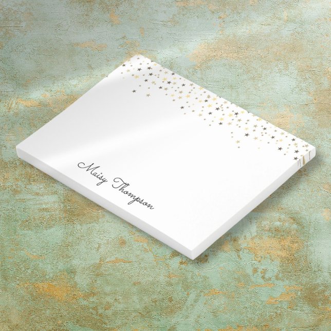 Bloco De Notas Nome de Script Elegante de Estrelas Douradas (Gold Stars Elegant Script Name Post-it Notes)