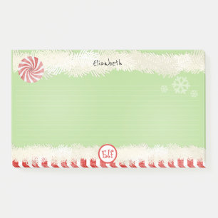 Bloco De Notas Nome: Diversão de Peppermint no Natal Elf Green