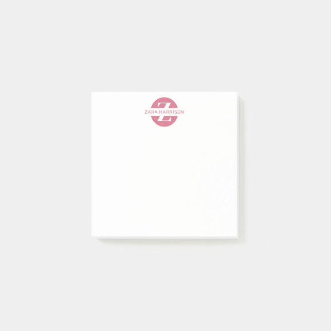 Bloco De Notas Nome do Círculo Rosa Feminino Monograma de Negócio (Frente)