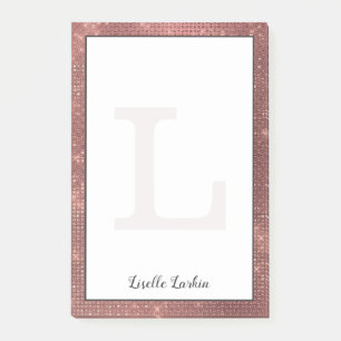 Bloco De Notas Nome do Glitter Glitter Glam Monogramas de cobre