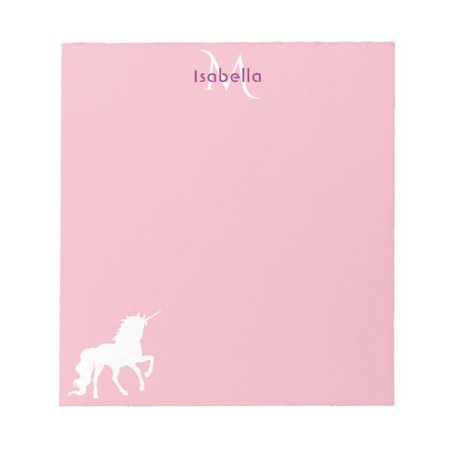 Bloco De Notas Nome do monograma cor-de-rosa Unicorn  (Frente)