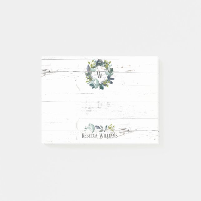 Bloco De Notas Nome do Monograma de Laurel Wreath Rústico (Frente)