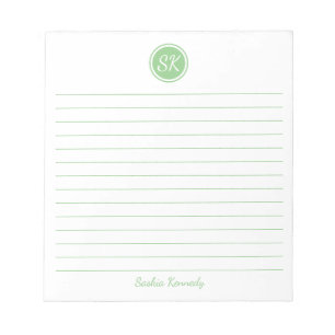 Bloco De Notas Nome do Monograma em Linha Verde Sage Simplesmente
