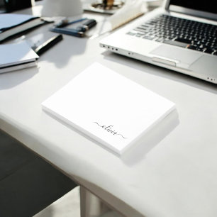 Bloco De Notas Nome do Monograma Girly de Script Moderno Branco N