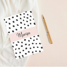 Bloco De Notas Nome do Monograma Moderno | Pastel Pink & Black Po