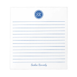 Bloco De Notas Nome do Monograma Simplesmente Elegante Blue Lined