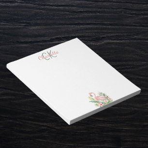 Bloco De Notas Nome do monograma tropical flamingo rosa