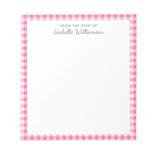 Bloco De Notas Nome do Padrão de Xadrez do Gingham Rosa de Vinta