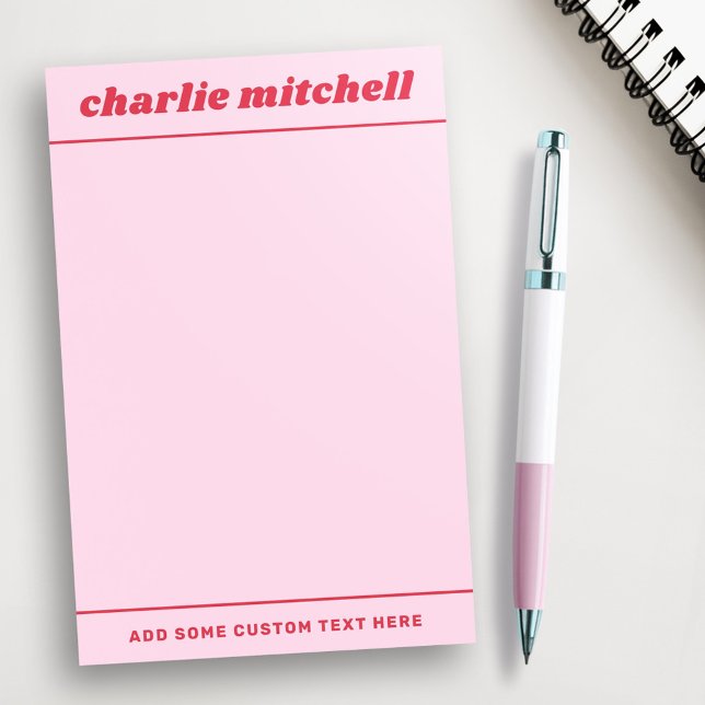 Bloco De Notas Nome do retrorreflector vermelho-rosa (Pink red retro name post-it notes)