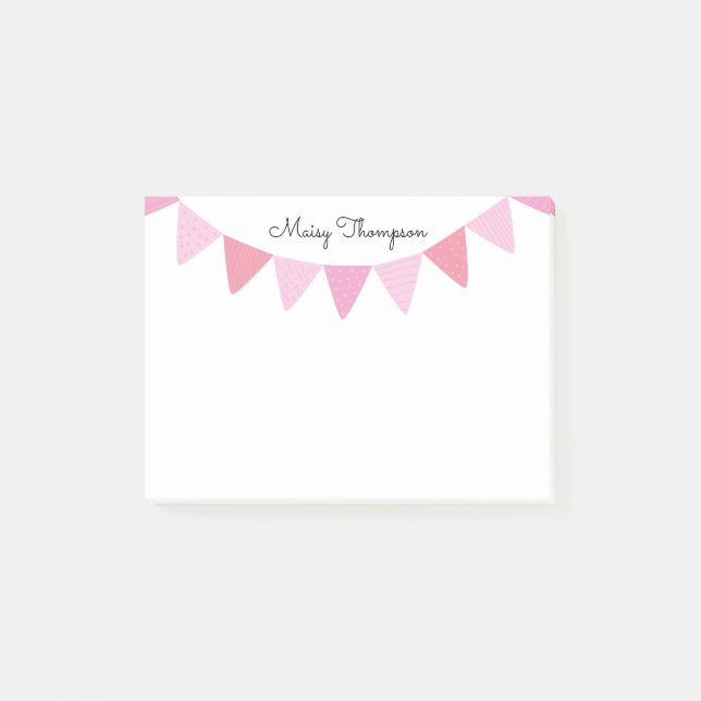 Bloco De Notas Nome do Script Bunting Rosa (Frente)