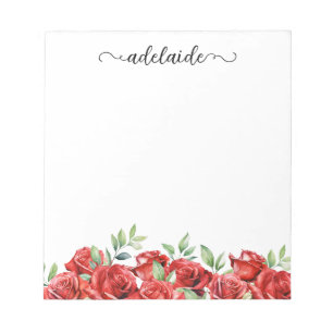 Bloco De Notas Nome do Script de Borda Floral do Watercolor Rosa 