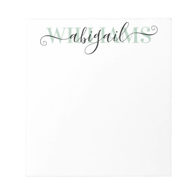 Bloco De Notas Nome do Script de Caligrafia Verde Preto Elegante (Frente)