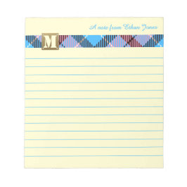 Bloco De Notas Nome do Script do Monograma Moderno Tartan Canary