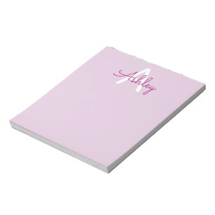 Bloco De Notas Nome do Script & Monograma Magenta e Roxo Claro