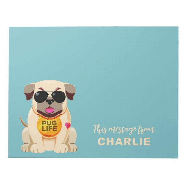 Bloco De Notas Nome e cor personalizados do Pug Life (Frente)