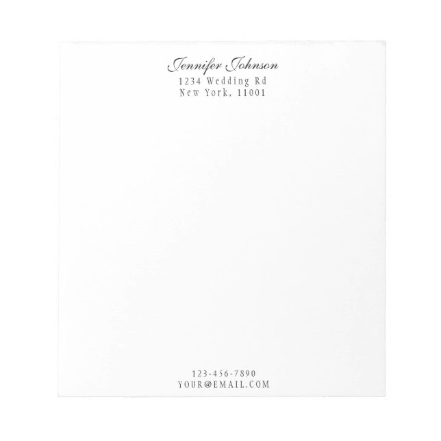 Bloco De Notas Nome e endereço do Elegante Script Moderno Preto (Frente)