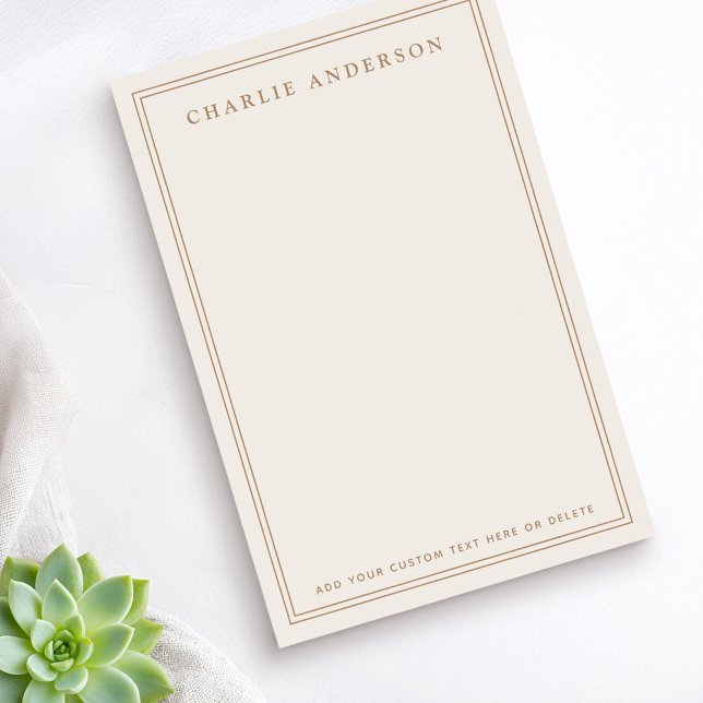 Bloco De Notas Nome elegante com borda dupla bege claro marrom (Elegant name double border light tan brown post-it notes)