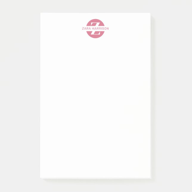 Bloco De Notas Nome em Círculo Rosa Feminino Monograma Mínimo de  (Frente)