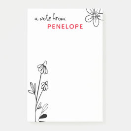 Bloco De Notas Nome Floral Branco e Preto