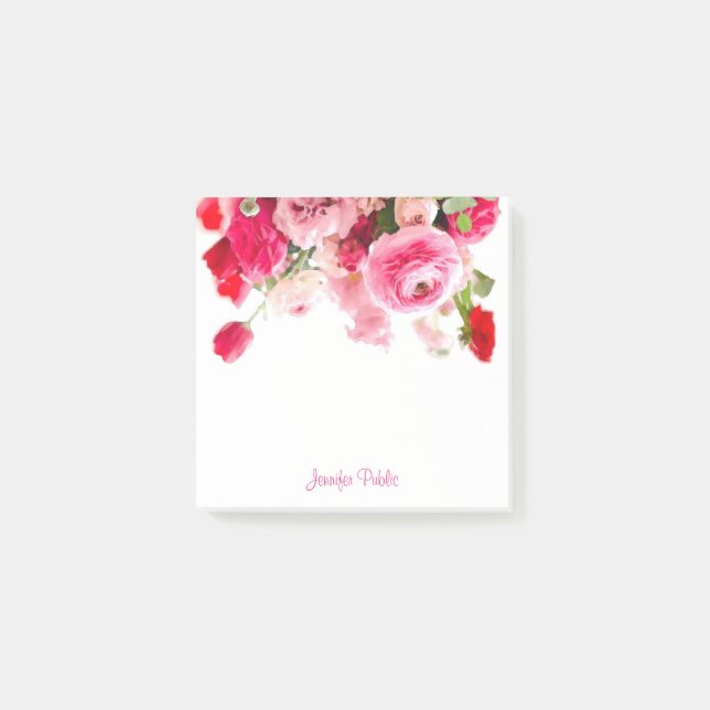 Bloco De Notas Nome Floral do Script de Rosas de Aquarela Caligra (Frente)