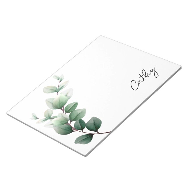 Bloco de Notas Nome Folha Verde Elegante (Inclinado)
