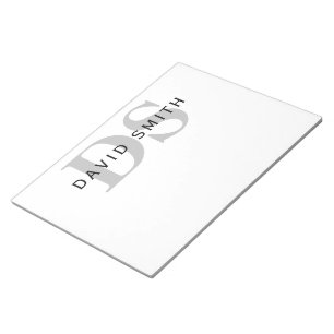 Bloco De Notas Nome Moderno & Monograma   Branco Preto & Cinza