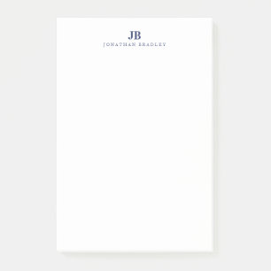 Bloco De Notas Nome Monograma de Duas Letras Minimalista Azul Mar