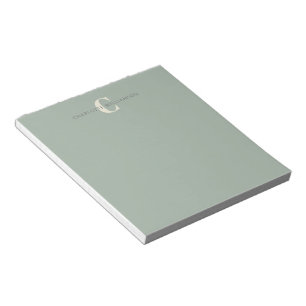 Bloco De Notas Nome Monogramado Elegante em Verde Sage Chic