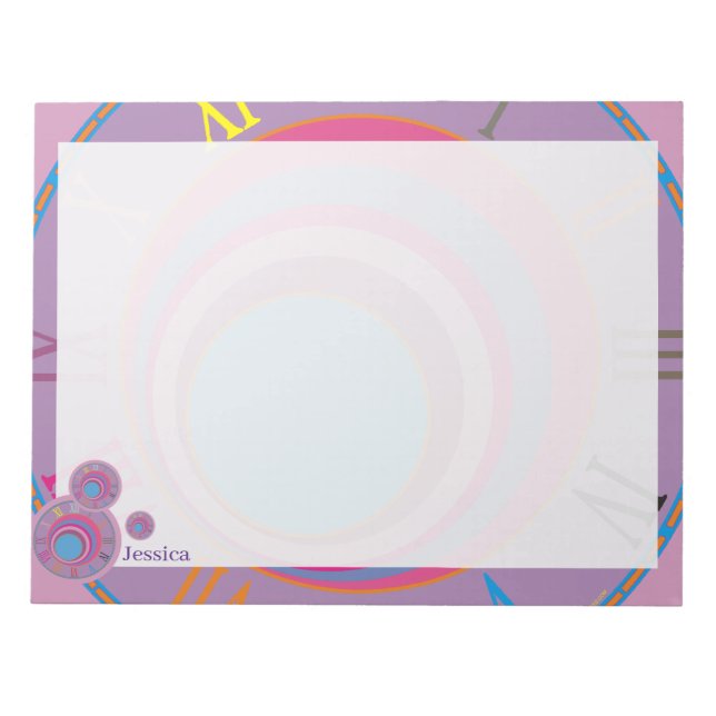 Bloco De Notas Nome Numerais Romanos Relógio Cor-de-Rosa Roxo (Frente)