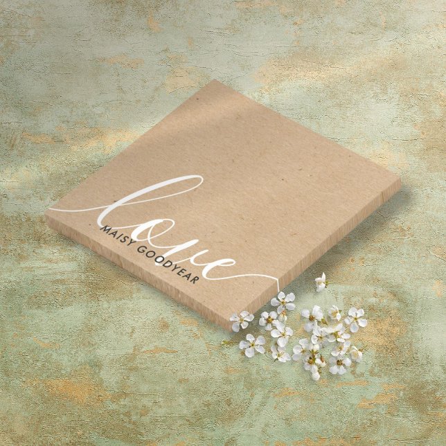 Bloco De Notas Nome Personalizado Amor Script Kraft Rústico (Rustic Kraft Script Love Personalized Name Post-it Notes)