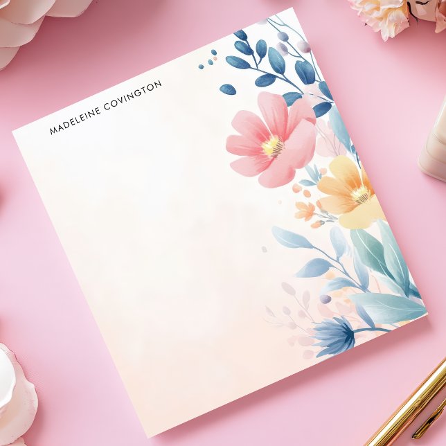 Bloco De Notas Nome Personalizado Bonito Pastel Floral Elegante (Criador carregado)