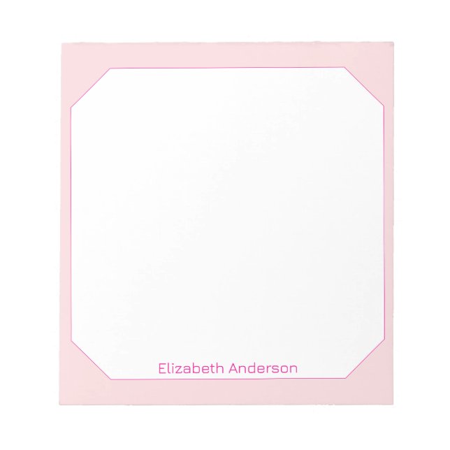 Bloco De Notas Nome Personalizado Branco e Rosa Claro (Frente)