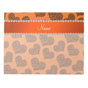 Bloco De Notas Nome personalizado corações-leopardo laranja