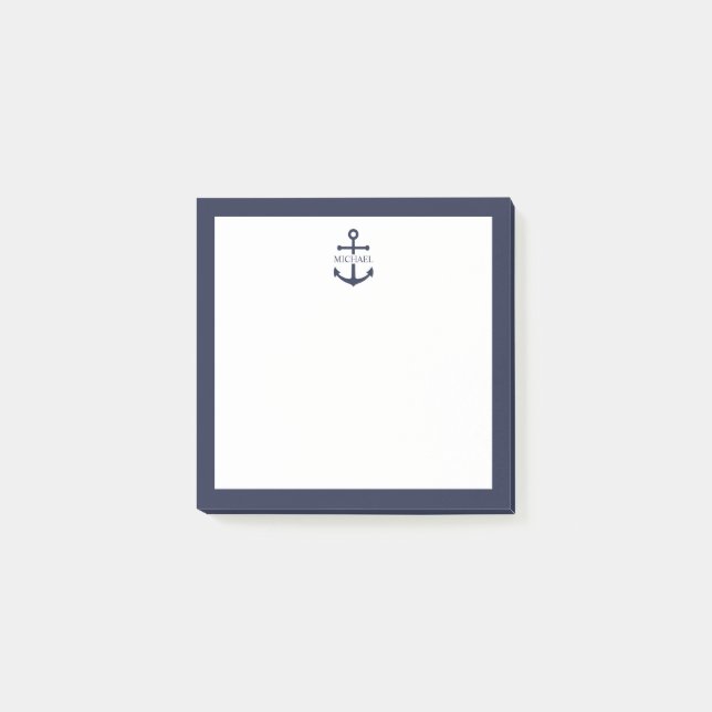 Bloco De Notas Nome Personalizado da Âncora Azul do Marinho Náuti (Frente)