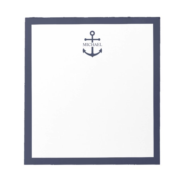 Bloco De Notas Nome Personalizado da Âncora Azul do Marinho Náuti (Frente)