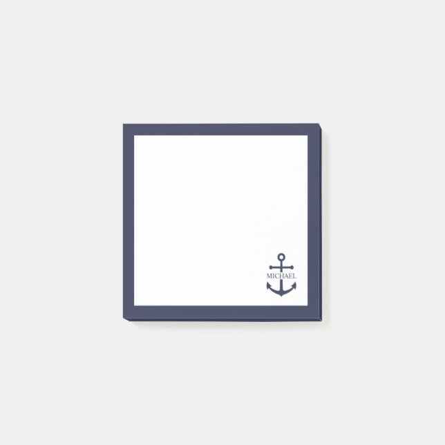 Bloco De Notas Nome Personalizado da Âncora Azul do Marinho Náuti (Frente)