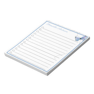 Bloco De Notas Nome Personalizado da Borboleta de Aquarela Azul