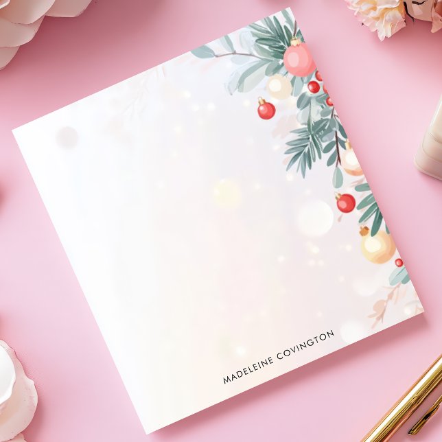 Bloco De Notas Nome Personalizado da Folhagem de Natal Elegante (Criador carregado)
