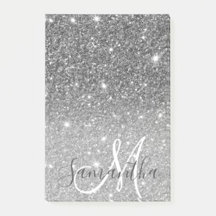Bloco De Notas Nome Personalizado da Glitter da Cinza Moderna