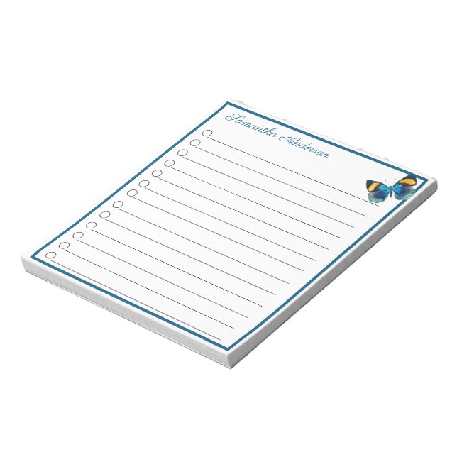 Bloco De Notas Nome Personalizado da Trilha da Borboleta Amarela  (Invertido)