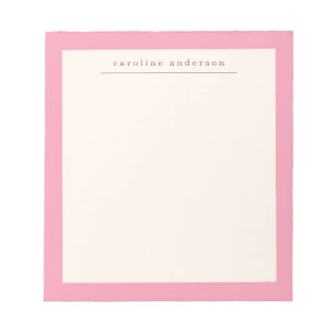 Bloco De Notas Nome Personalizado de Borda Cor-de-Rosa Simples