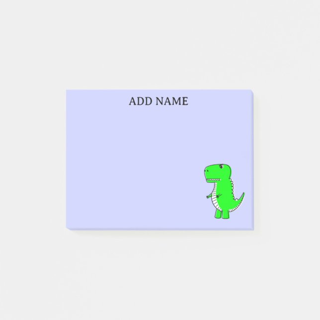 Bloco De Notas Nome Personalizado de Desenho do Dinossauro Verde (Frente)