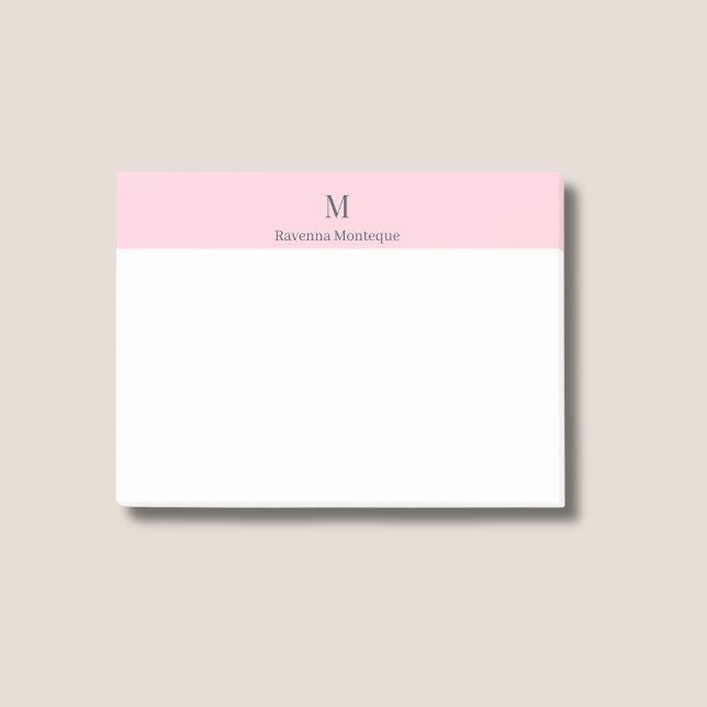 Bloco De Notas Nome Personalizado de Monograma Fofo Rosa Pastel (Criador carregado)